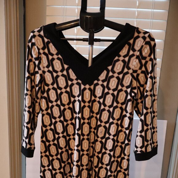 Chic Leota Perfect Faux Wrap Dress - Geometric Print V-Neck 3/4 Sleeve US L - Picture 2 of 9